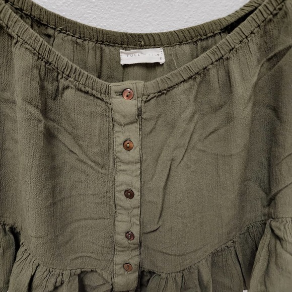 Full Tilt Army Green Off Shoulder Crop Top Blouse Ruffles Bohemian Womens Size S - Picture 5 of 6